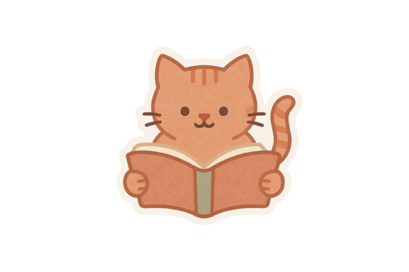 Download Cute Reading Cat Sticker PNG - Premium Resources